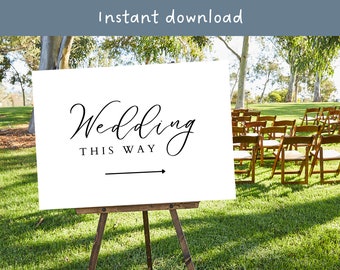 This Way to Our Wedding Sign, Simple Wedding Signage, Digital File Download, Printable Wedding Poster, Direction to Wedding Ceremony Sign