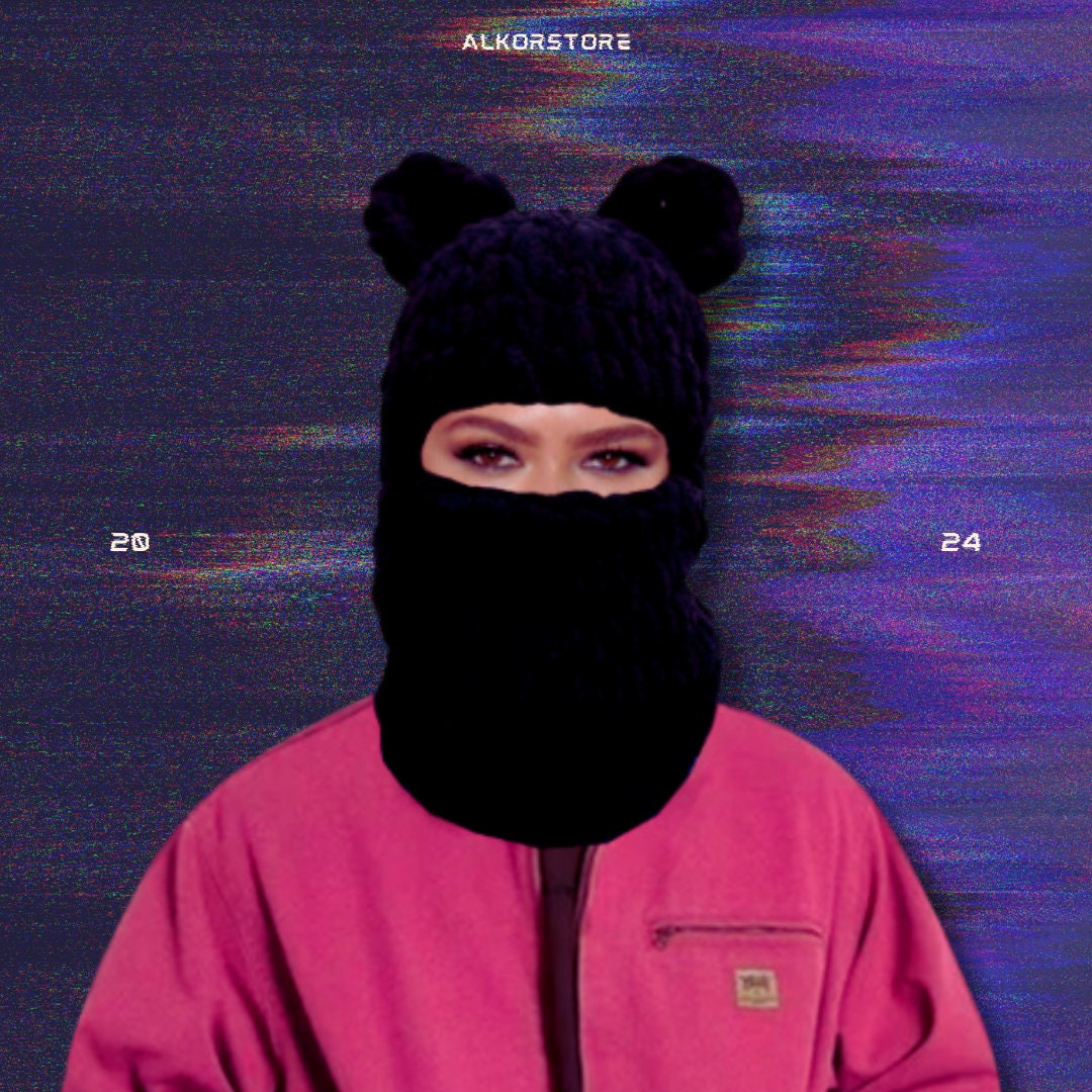 Colored Balaclavas With Bear Ears Black Balaclava Knitted Etsy