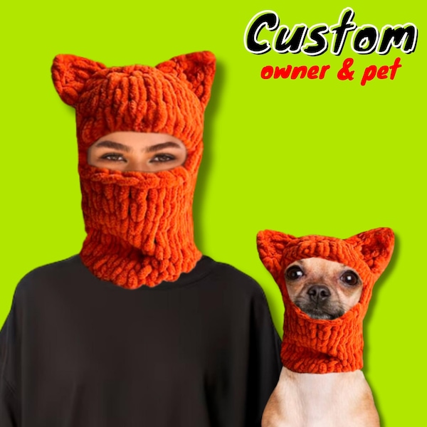 Cagoule de renard avec oreilles pour chiens et humains, chapeaux assortis, accessoires de chat de tenue de chien de costume d’Halloween, cadeau de Noël pour chien, chapeau orange