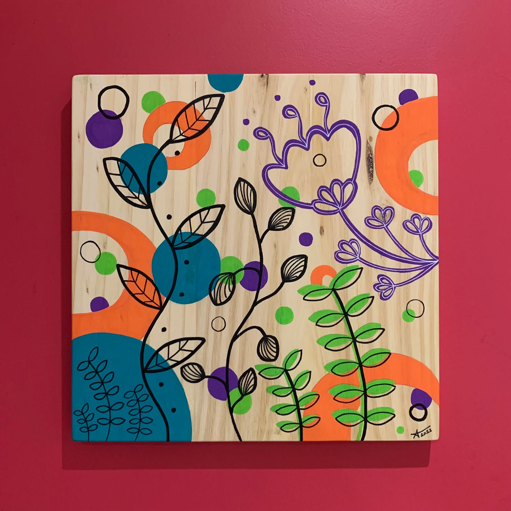 Tableau - Peinture sur Bois Décoration Murale Illustration Florale Œuvre d'art