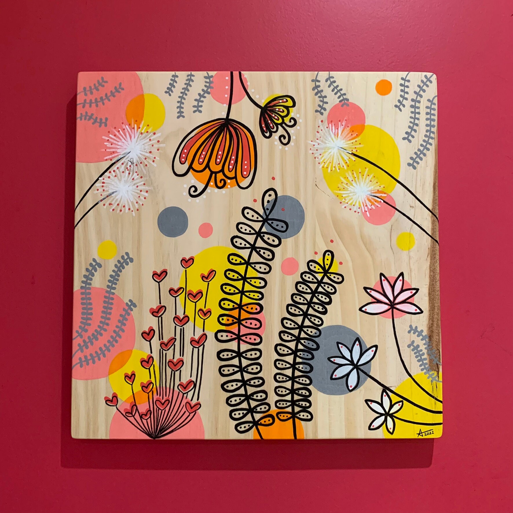 Tableau - Peinture sur Bois Décoration Murale Illustration Florale Œuvre d'art