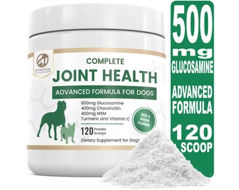 Petastical Joint Supplements for Dogs, 800mg Glucosamine, 400mg Chondroitin, 400mg MSM with Added Turmeric, 120 Powder Scoops