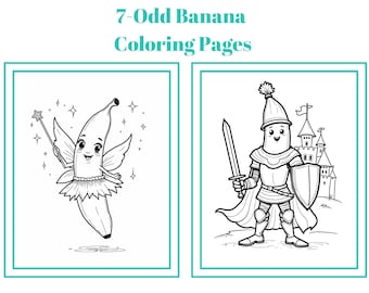 楽しいバナナの塗り絵 | コスチュームを着た7人のおかしなバナナキャラクター | 子供向けのかわいい塗り絵 | 印刷可能な塗り絵