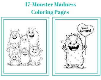 Libro para colorear de monstruos para niños: 17 páginas de monstruos adorables y divertidos. Libro de actividades imprimible. Colorea fácilmente. Descarga instantánea.