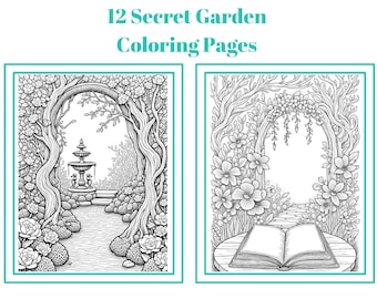 Secret Garden Coloring Book - 12 Pages of Enchanted Floral Landscapes, Hidden Gateways & Whimsical Nature Scenes | Printable PDF