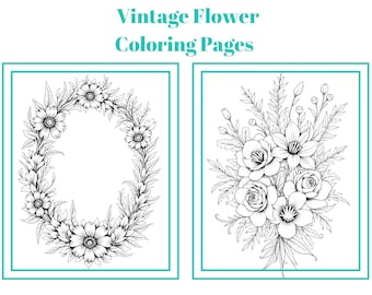 Vintage Floral Coloring Book – 9 Botanical Illustrations | Intricate Floral Designs for Adults | Printable Coloring Pages