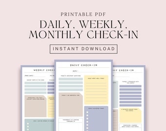Mental Health Check-In: Daily, Weekly, Monthly Journal (PDF)