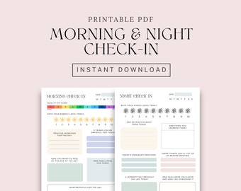 Daily Check In, Morning and Night Check In, Morning Planner, Daily Planner, Self-Care Planner, Daily Gratitude, Mental Health Check In