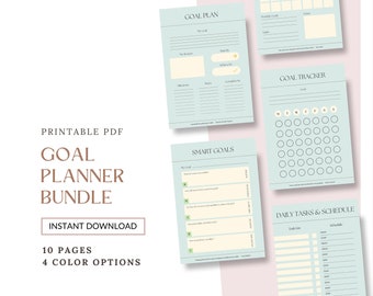Goal Planner Bundle: SMART Goals, Vision Board, Habit Tracker (PDF Download)