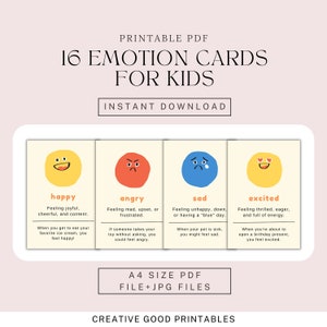 Emotiekaarten voor kinderen, emoties, gevoelens identificeren, kaarten voor peuters, educatieve kaarten, klaslokaal, emotiekaart, emotieregulatie