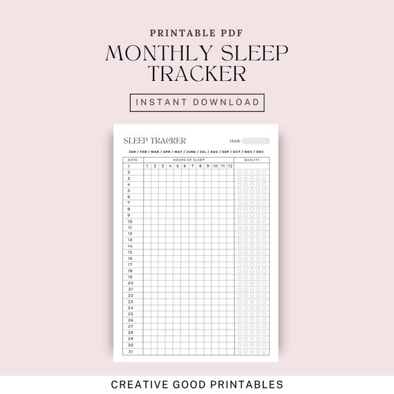 Monthly Sleep Tracker Printable: Sleep Quality Journal (PDF)