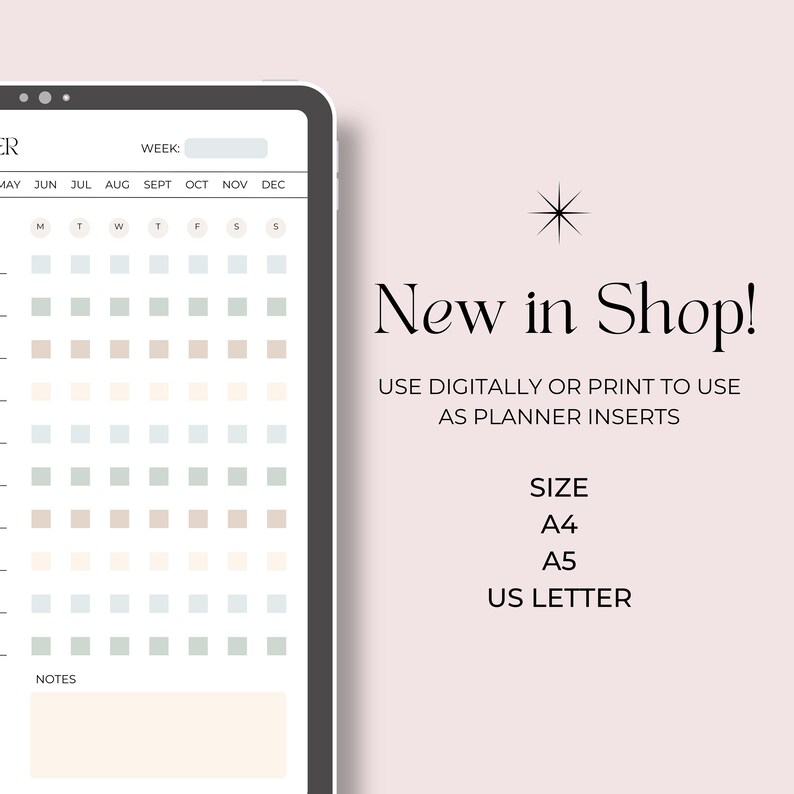 May include: A digital planner template with a grid layout for each month of the year, from May to December. The template is designed for use with a digital planner or printed as planner inserts. The template is available in A4, A5, and US Letter sizes.