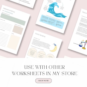 May include: A set of printable worksheets for self-help and personal growth. The worksheets include topics such as trigger journal, sleep hygiene, and dialectical behavior therapy. The worksheets are designed to help individuals manage their emotions, improve their sleep habits, and develop healthy coping mechanisms.