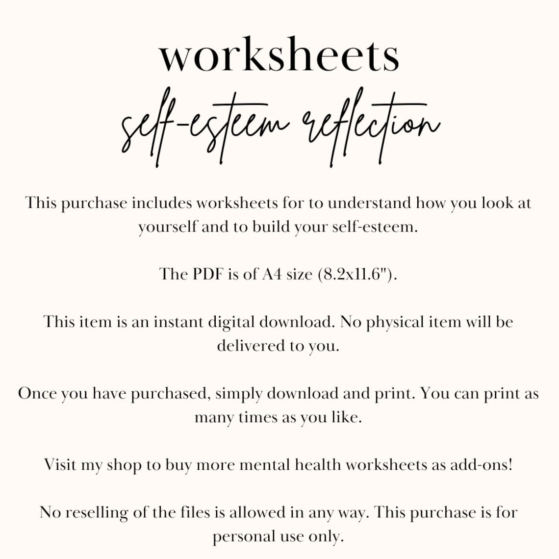 Self Esteem Worksheet Self Reflection Mental Health - Etsy