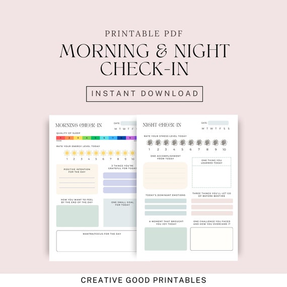Daily Check In, Morning and Night Check In, Morning Planner, Daily Planner, Self-Care Planner, Daily Gratitude, Mental Health Check In