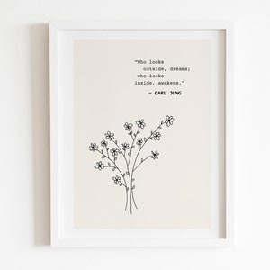 Carl Jung Quote, printable wall art, mental health, therapist office decor, counsellor decor, positive art print, flower wall art, floral