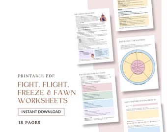 Fight Flight Freeze Fawn Worksheets, 4F Trauma Response, Brain Stress Response, Trauma Responses Therapy, Self Help Trauma, 4F Trauma