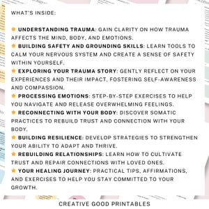 Trauma Recovery Workbook, Trauma Worksheet Therapy, PTSD Workbook, Complex Trauma, Complex PTSD, Trauma Recovery, Trauma Resources, CPTSD image 2