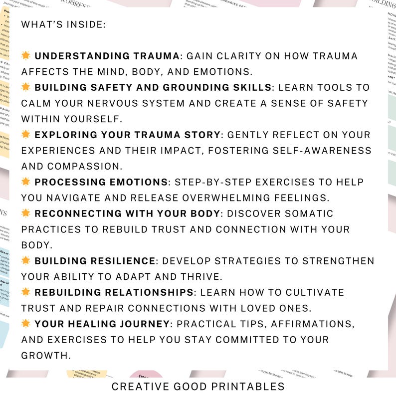 Trauma Recovery Workbook, Trauma Worksheet Therapy, PTSD Workbook, Complex Trauma, Complex PTSD, Trauma Recovery, Trauma Resources, CPTSD image 2