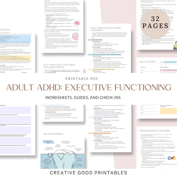 Adult ADHD Workbook, Executive Functioning Printable, ADHD Organization Workbook, ADHD Motivation, Adhd Management, Adhd Hacks, Adhd Therapy