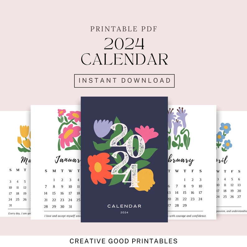 2024 Calendar, Printable Calendar, Mental Health Calendar, Digital