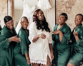 Bridesmaid Robes - Emerald Gold Personalized Bridesmaid Gifts Wedding Day - Bridal Party Robe - Satin Lace {SL}