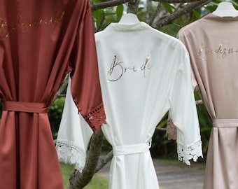 Satin Bridal Robes Personalized | Bridesmaid Robes Silk | Bride Gift | Bachelorette Party | Maid of Honor Robe | Wedding Gift {SL}