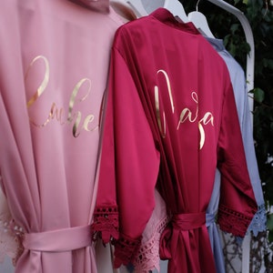 Burgundy Bridesmaid Robes Silk / Sets of 4 5 6 7 8 9 / Bridesmaid Gifts Personalized / Burgundy Wedding Gifts Ideas {SL}