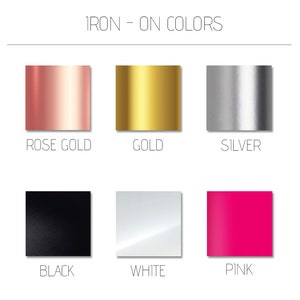 Pu&ograve; includere: Sei campioni di colore che mostrano diversi colori di trasferimento a caldo: oro rosa, oro, argento, nero, bianco e rosa.