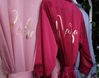 Pink Personalized Gifts for Women, Satin Robe, Gifts for Her Silk Kimono Robe, Birthday Gift Sister Mom Friends, Heart and Love Robe {SL}