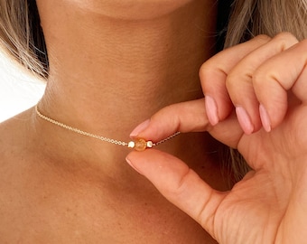 Gold Citrine necklace, Citrine bead necklace, 3 bead gemstone necklace, Adjustable Citrine choker with crystal properties on a gift card.