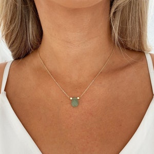 Gouden Aventurijn ketting, Aventurijn Teardrop ketting, Verstelbare Aventurijn ketting met kristal eigenschappen op een cadeaubon