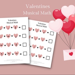 Valentines Music Math Worksheet - Piano Theory for beginners