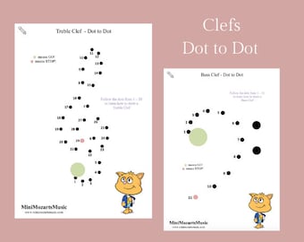 Treble and Bass Clef Dot to Dot Beginner Worksheet