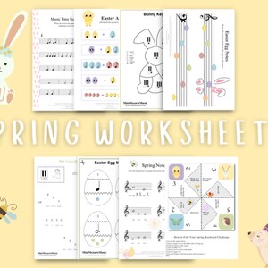 Spring Piano Worksheets Bundle for Kids - Easter Fun