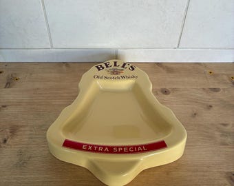Vintage Bell's Whisky Ashtray: Retro Cream Ceramic Barware