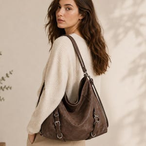 Convertible Hobo Bag for Women, Leather Shoulder Backpack Purse, Large Slouchy Tote Bag, Soft Travel Handbag, Adjustable Strap