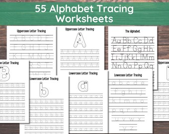 Folhas de exercícios de caligrafia com letras maiúsculas e minúsculas, folhas de exercícios de traçado de letras, prática de escrita à mão, escrita do alfabeto para o jardim de infância, traçado de A a Z
