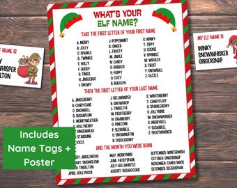 What's Your Elf Name Game Printable, Elf Name Generator, Christmas Party Game, Christmas Icebreaker, Classroom & Family Christmas Activity