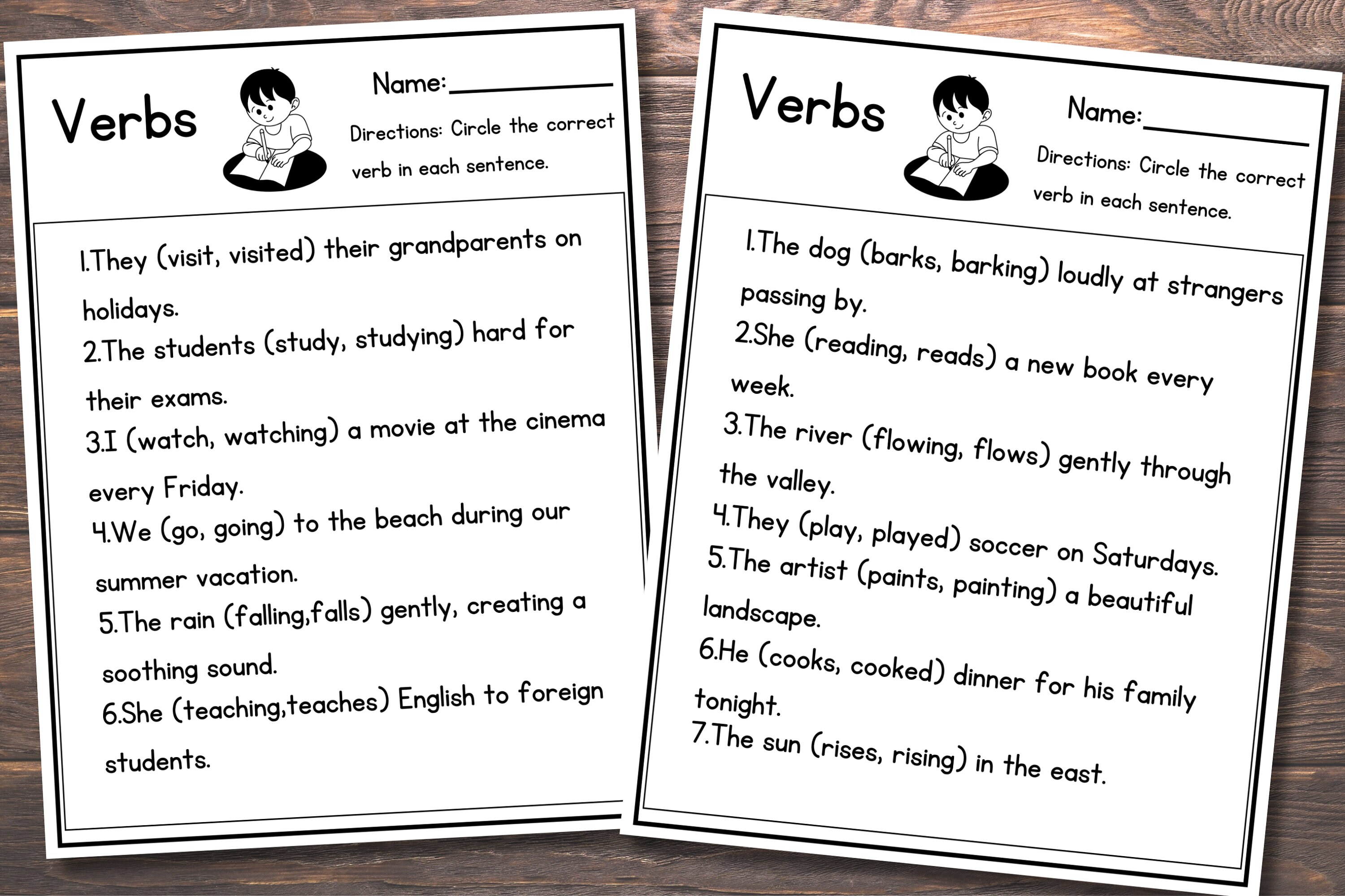 10 Printable Choose the Correct Verb Worksheets. 1st-2nd Grade - Etsy