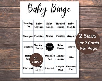 50 Baby Shower Bingo Cards, Baby Gift Bingo Cards, Unique Prefilled Baby Bingo Game Cards, Minimalist Bingo Cards, Baby Shower Bingo Game