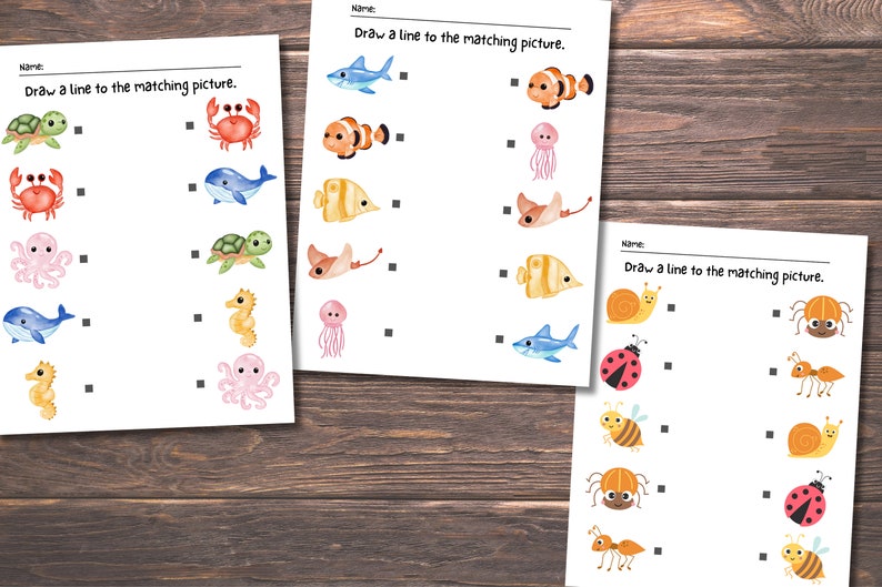 Printable Matching Worksheets, Match the Picture, Kindergarten Preschool Activity, Busybook, Educational Pages image 4