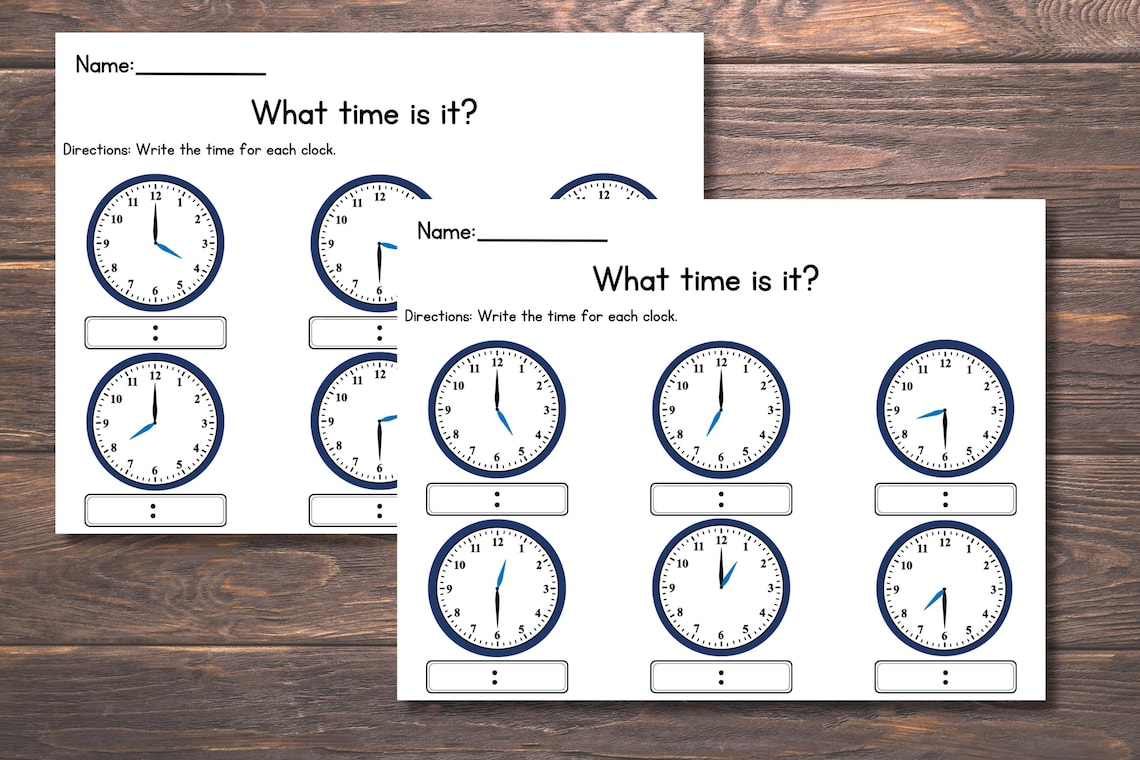 50 Telling Time to the Hour Worksheet, Kindergarten, First Grade ...