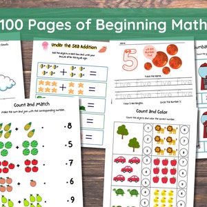 Preschool Math, Beginning Math, Counting, Learning to Add, Preschool, Kindergarten Worksheet, Addition, Preschool Worksheets, 100 Pages