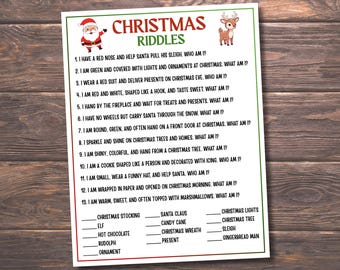 Christmas Riddles Printable for Kids, Christmas Riddle Game, Holiday Riddles, Christmas Kids Activity, Preschool Kindergarten Game
