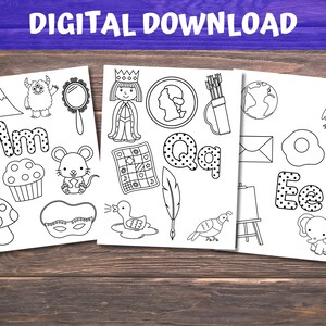 May include: Three printable colouring pages featuring the letters M, Q, and E with various images associated with each letter. The letters are in black and white with polka dots. The images include a mountain, a monster, a cupcake, a mouse, a mirror, a queen, a quiver, a quill, a duck, a bird, a globe, an envelope, an egg, an eggplant, and an elephant.