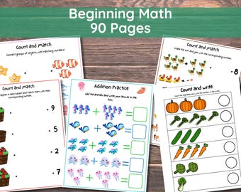 Matematica per la scuola materna, Matematica per principianti, Conteggio, Imparare ad addizionare, Scuola materna, Foglio di lavoro per l'asilo, Addizione, Fogli di lavoro per la scuola materna, 90 pagine