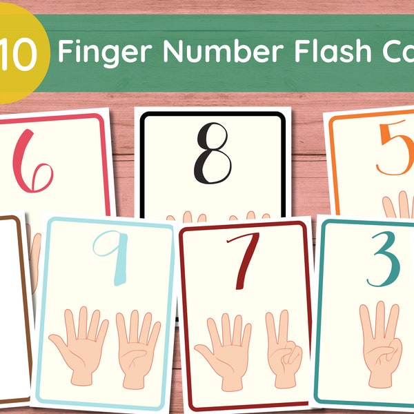 Printable Finger Number Flash Cards, Counting 1-10, Learning, Homeschool, Classroom, Material, Preschool, Math, Counting Cards, Kindergarten