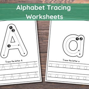 Hojas de trabajo de trazado del alfabeto para niños, cuaderno de trabajo de trazado de letras imprimible, práctica de escritura a mano para jardín de infantes, preescolar, educación en casa, Montessori