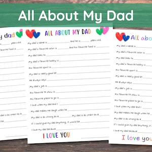 Father&#39;s Day Gift All About My Dad Printable | Dad&#39;s Birthday Gift | Personalized Dad Gift from Kids | Instant Download | 8.5x11&quot; & A4